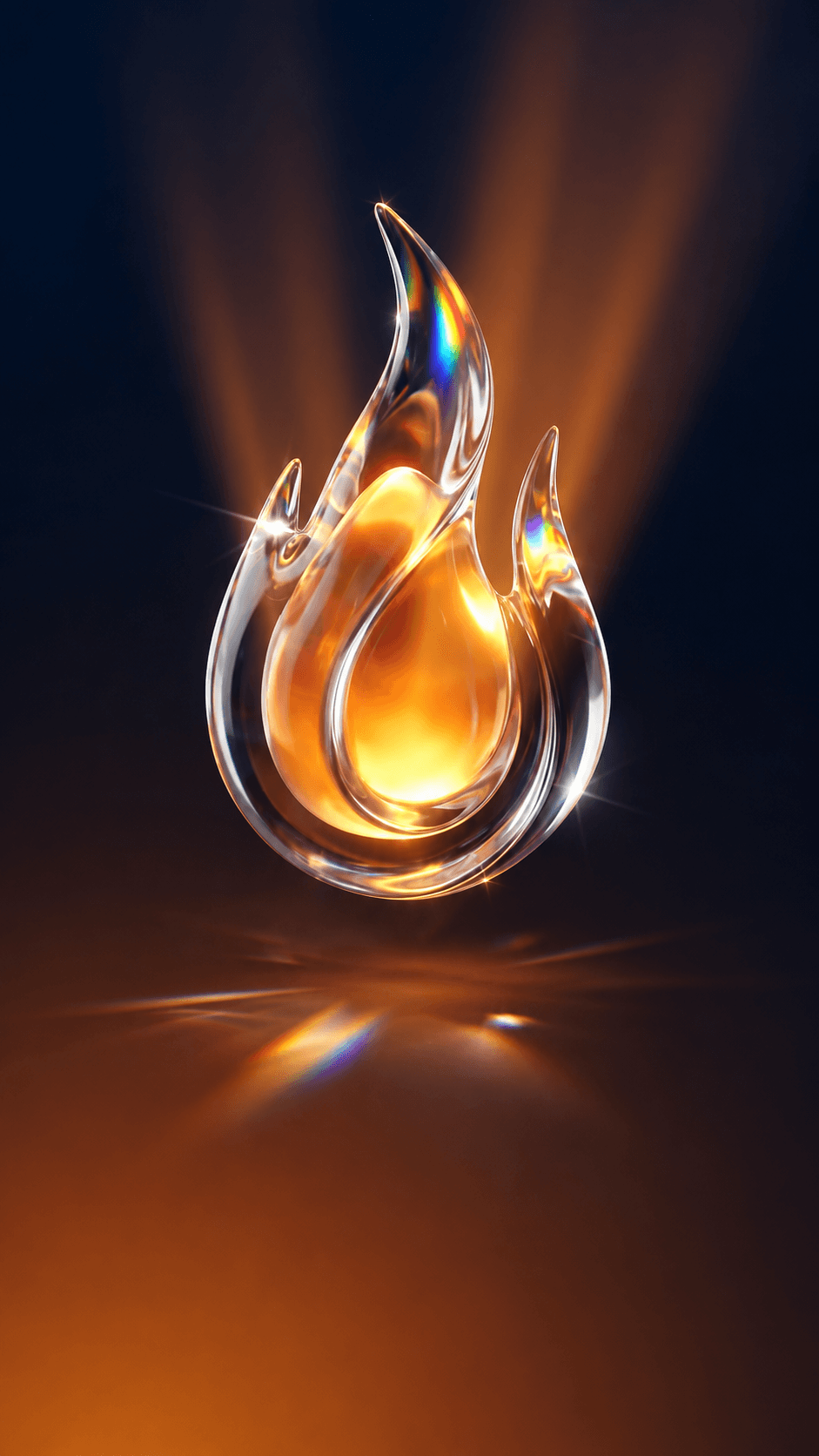A glass flame lit from within